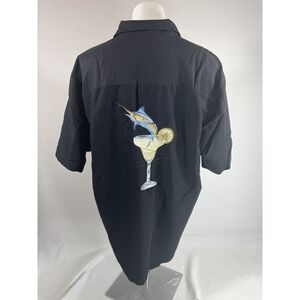 Hook & Tackle Shirt Mens Large Black Embroidered Billfish Margarita Short Sleeve